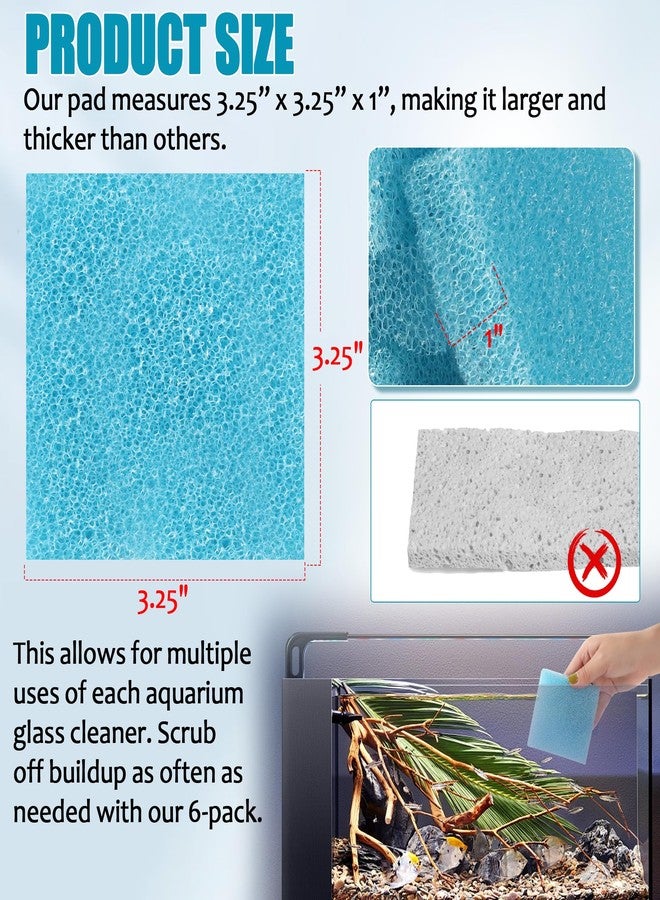 Aussio Aquarium Glass Cleaning Sponge 6-Pack (3.25 x 3.25 x 1 in), Non-Scratch Aquarium Cleaner for Fish & Turtle Tanks, Reusable Blue Cleaning Sponge - Blue - Image 2